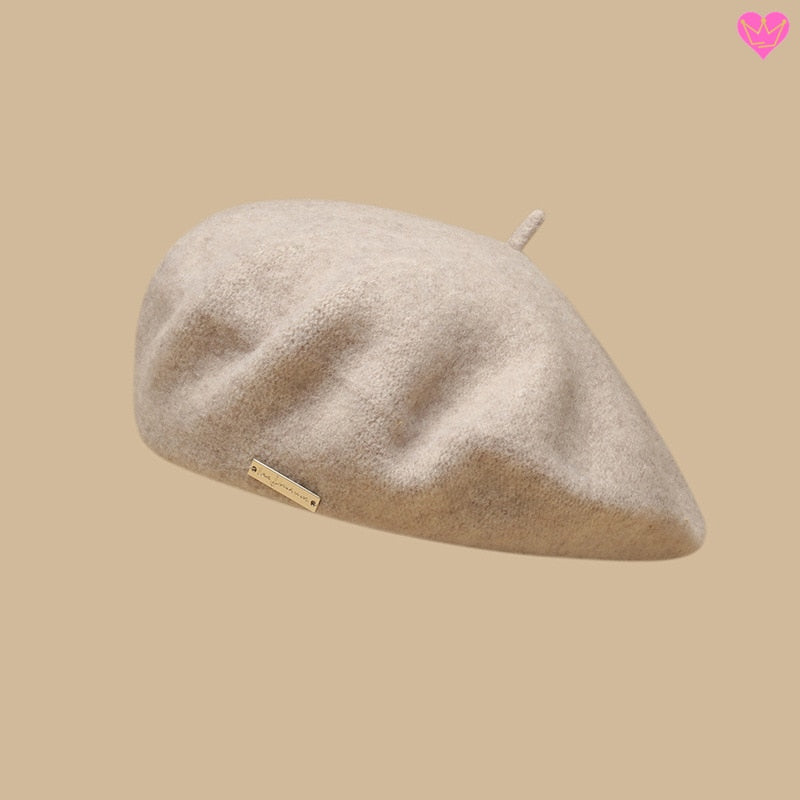 Béret Monet de style français en feutre de laine de mouton avec cabillou traditionnel - coloris beige champagne