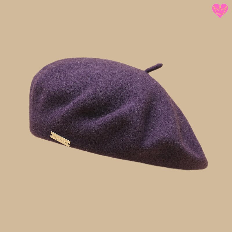 Béret Monet de style français en feutre de laine de mouton avec cabillou traditionnel - coloris violet