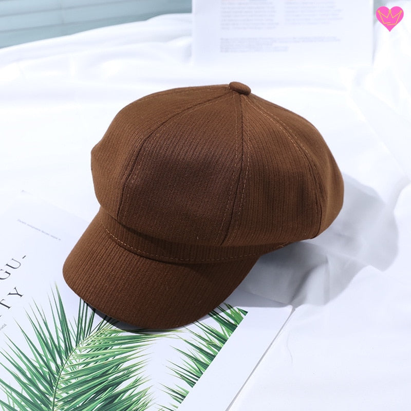 Béret à visière Cindy de forme octogonale en feutre polyester de qualité pour femme - coloris marron