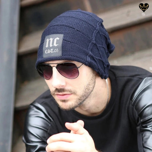 Bonnet en laine et coton de couleur unie doublé de peluche chaude en polyester pour homme