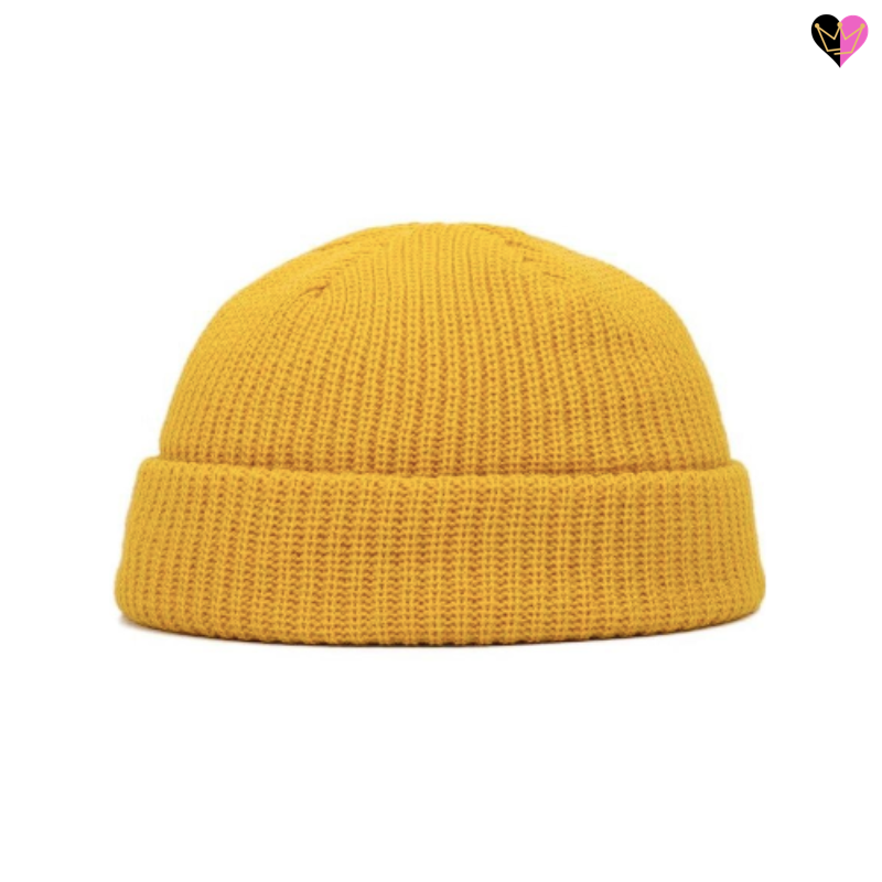 Bonnet marin pêcheur court pour homme et femme en laine acrylique et coton - coloris uni jaune