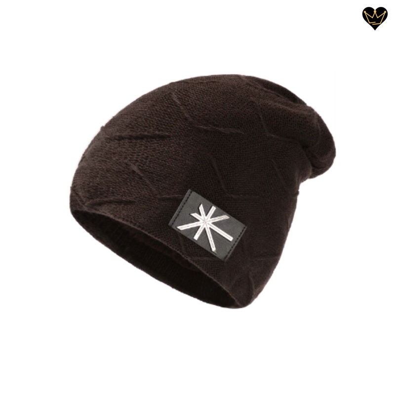 Bonnet Melrose tricoté en laine acrylique avec logo cousu de l'union Jack - doublure chaude en peluche - coloris marron
