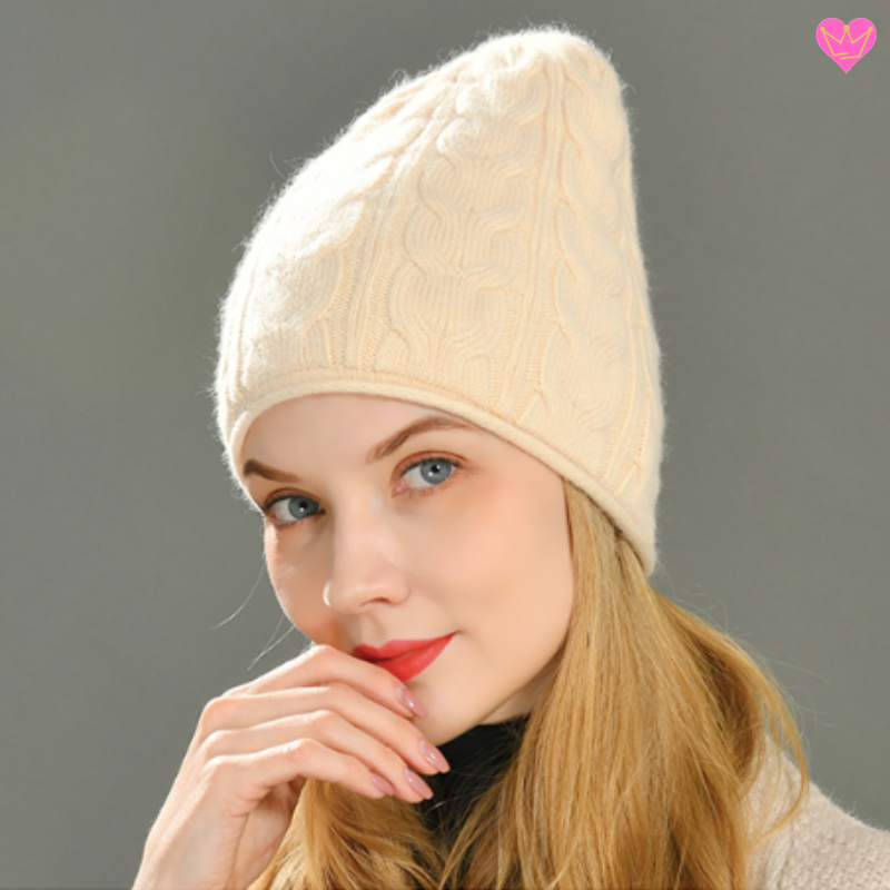Bonnet Val Gardena avec torsades et doublure en laine douce de Cachemire et chaude en acrylique pour femme - coloris beige crème