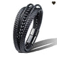 Bracelet homme avec lacets en cuir tressés noir - perles pierres naturelles agate - coloris noir