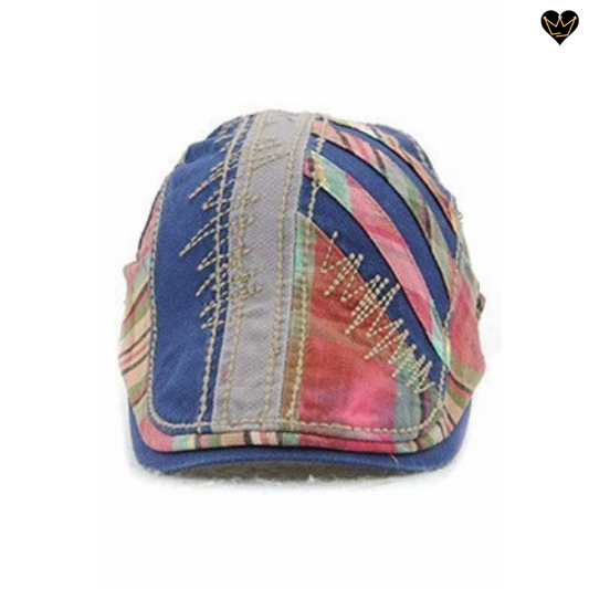 Casquette de golf plate brodée au motif tartan en patchwork avec visière intégrée - homme