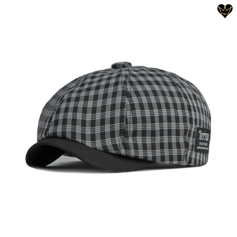 Casquette irlandaise Buddy - béret à carreaux avec visière incurvée pour homme coton et polyester - coloris noir
