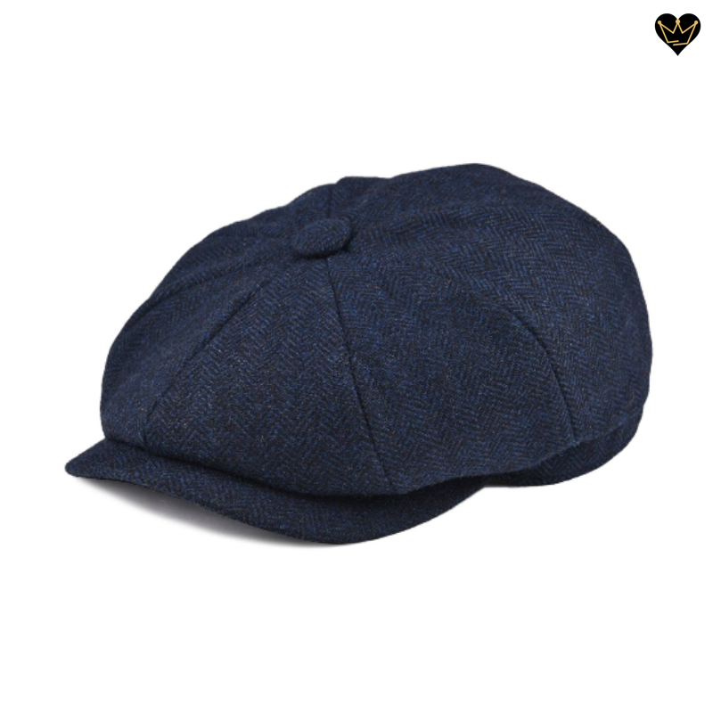 Casquette béret irlandais Kirby à chevrons avec visière en laine cardée à effet tweed de qualité pour homme - coloris bleu marine
