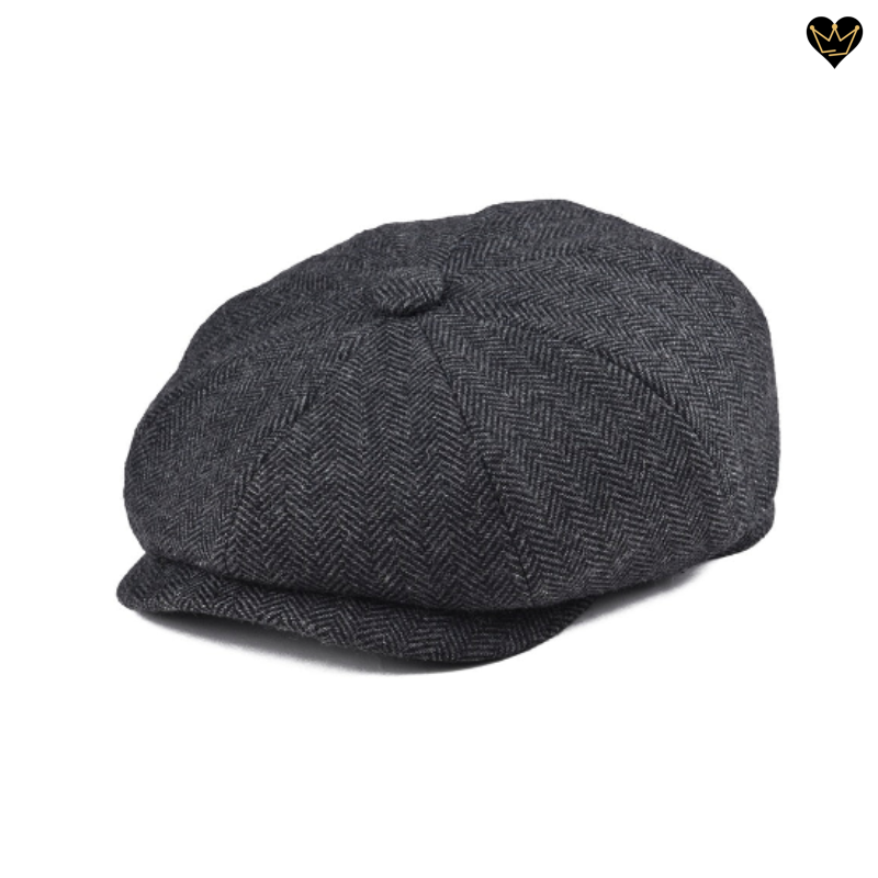 Casquette béret irlandais Kirby à chevrons avec visière en laine cardée à effet tweed de qualité pour homme - coloris noir