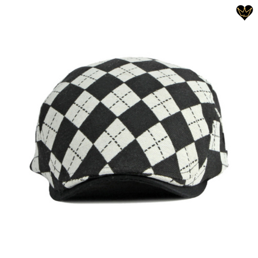 Casquette plate style anglais à damier - taille unique ajustable