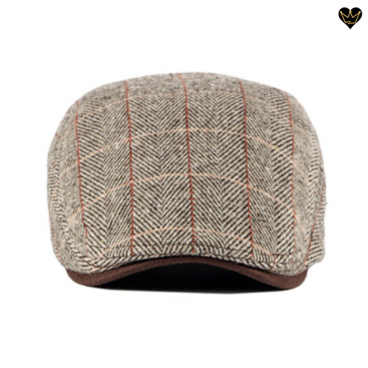 Casquette plate visière intégrée de style anglais en tweed laine mélangée pour homme