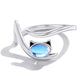Bague en argent 925, tête de chat en pierre de lune aux reflets bleus - bague ouverte pour une taille ajustable - bijou tendance