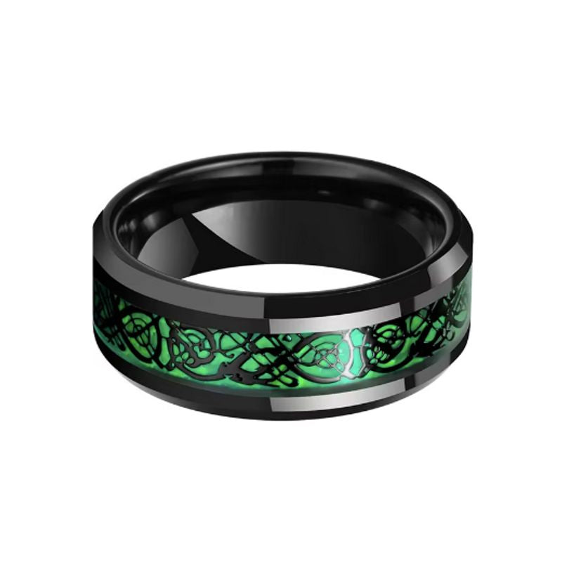 Bague Dragon Celte avec fibre de carbone et acier inoxydable pour homme – coloris noir et vert.