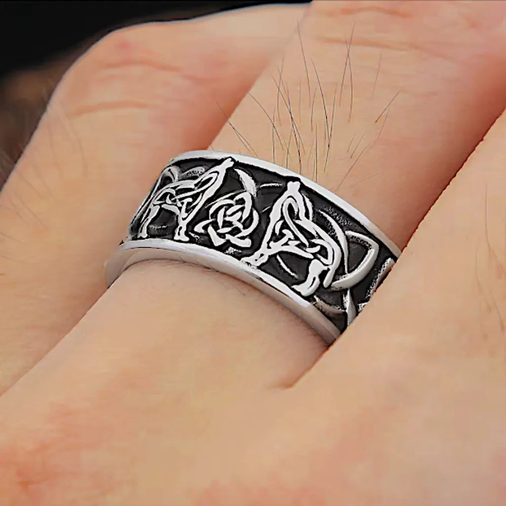 Bague Homme Style Viking Tête De Loup - Chevalière Acier Inoxydable Argentée MAGIIE