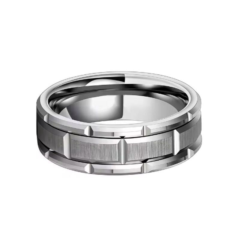 Bague rang de brique aligné pour homme en acier inoxydable – coloris argent.