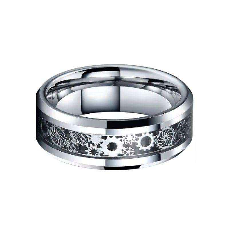 Bague roue dentée steampunk pour homme en acier inoxydable – coloris argent et noir.