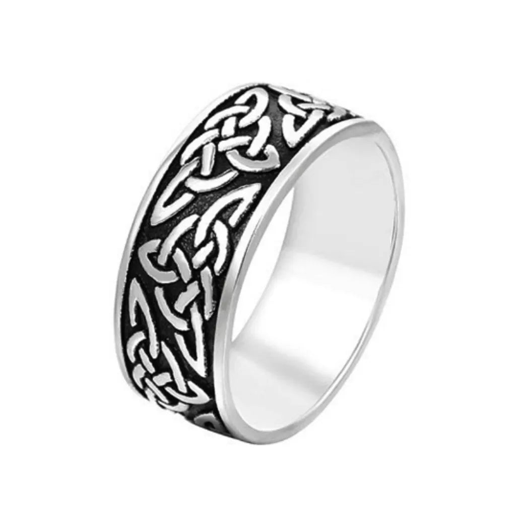 Bague avec nœuds celtique viking en acier inoxydable pour homme – coloris argent et noir.