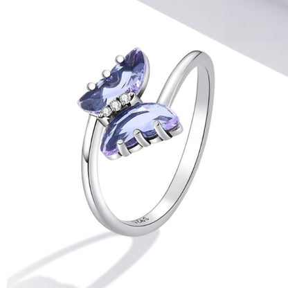 Bague Papillon Cristal Violet en Argent pour Femme