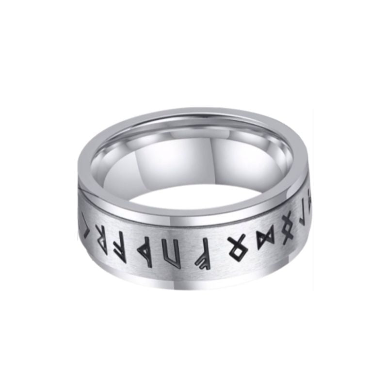 Bague Rune Viking, anneau rotatif en acier inoxydable pour homme – coloris argent.