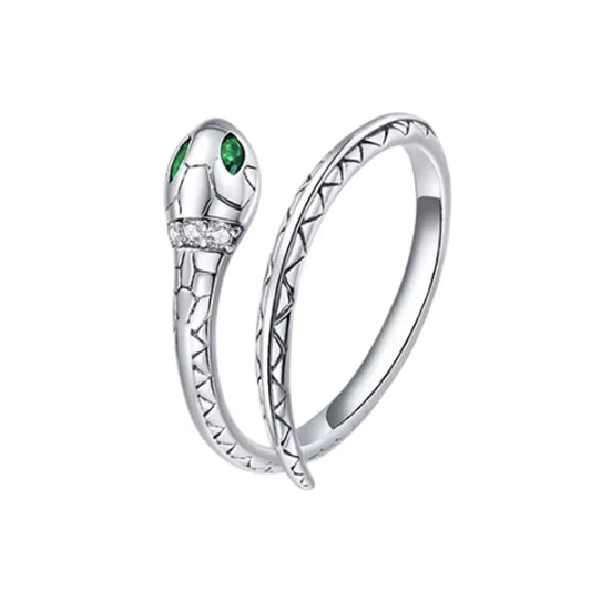 Bague serpent couleuvre en argent 925 - tête détaillée et écailles finement gravées.