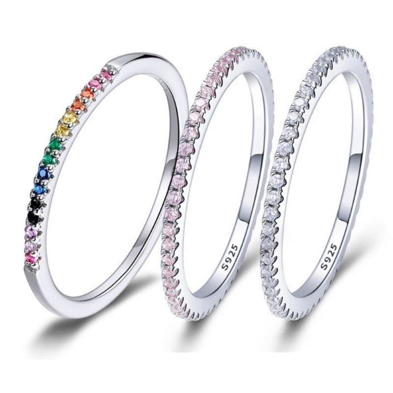 Bagues rivière en argent 925, anneau minimaliste avec zircone cubique - alliance pour femme - trois modèles aux choix