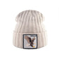 Bonnet Aigle en laine acrylique, doux et chaud - écusson brodé Freedom - coloris beige