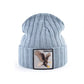 Bonnet Aigle en laine acrylique, doux et chaud - écusson brodé Freedom - coloris gris bleu