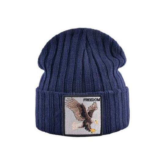Bonnet Aigle en laine acrylique, doux et chaud - écusson brodé Freedom - coloris bleu marine