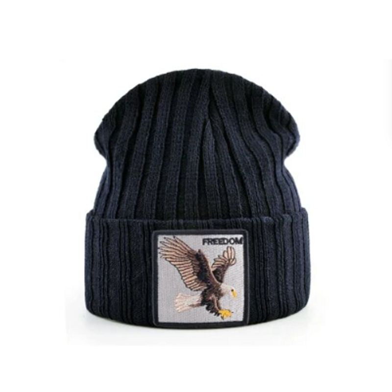 Bonnet Aigle en laine acrylique, doux et chaud - écusson brodé Freedom - coloris noir