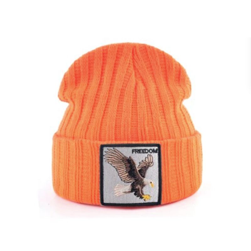 Bonnet Aigle en laine acrylique, doux et chaud - écusson brodé Freedom - coloris orange