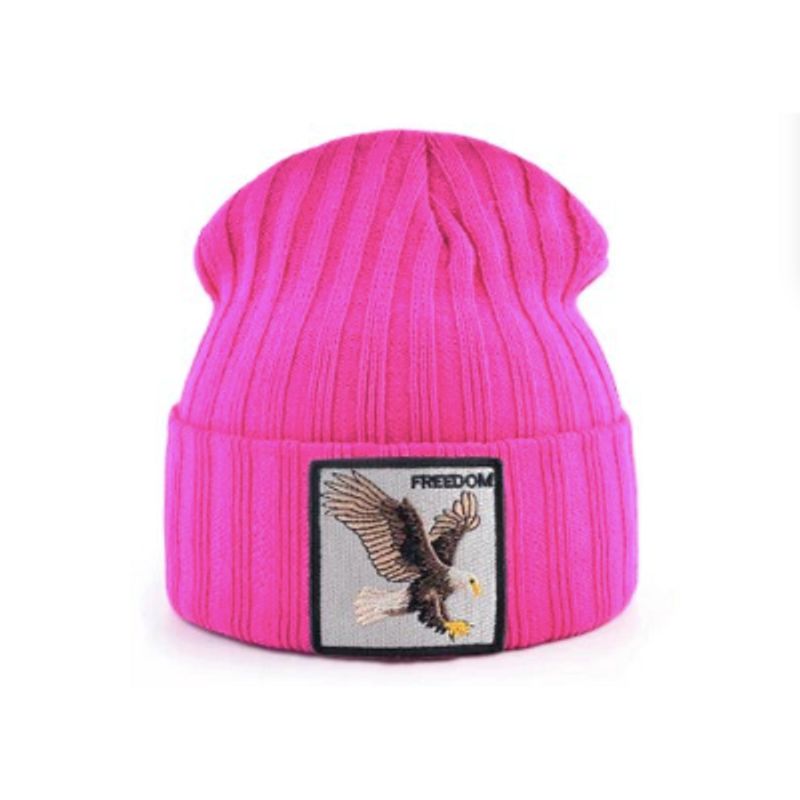 Bonnet Aigle en laine acrylique, doux et chaud - écusson brodé Freedom - coloris rose