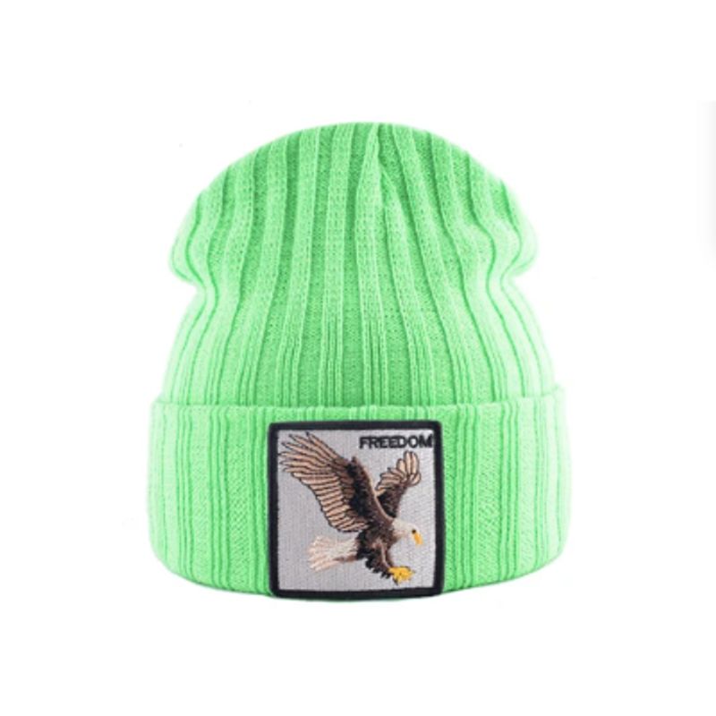 Bonnet Aigle en laine acrylique, doux et chaud - écusson brodé Freedom - coloris vert