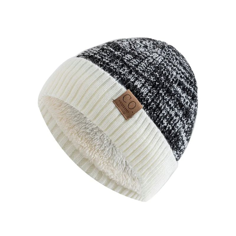 Bonnet Aspen en laine acrylique avec doublure peluche douce et chaude en polyester - coloris noir et blanc