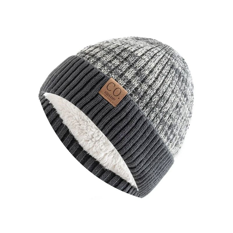 Bonnet Aspen en laine acrylique avec doublure peluche douce et chaude en polyester - coloris gris et blanc