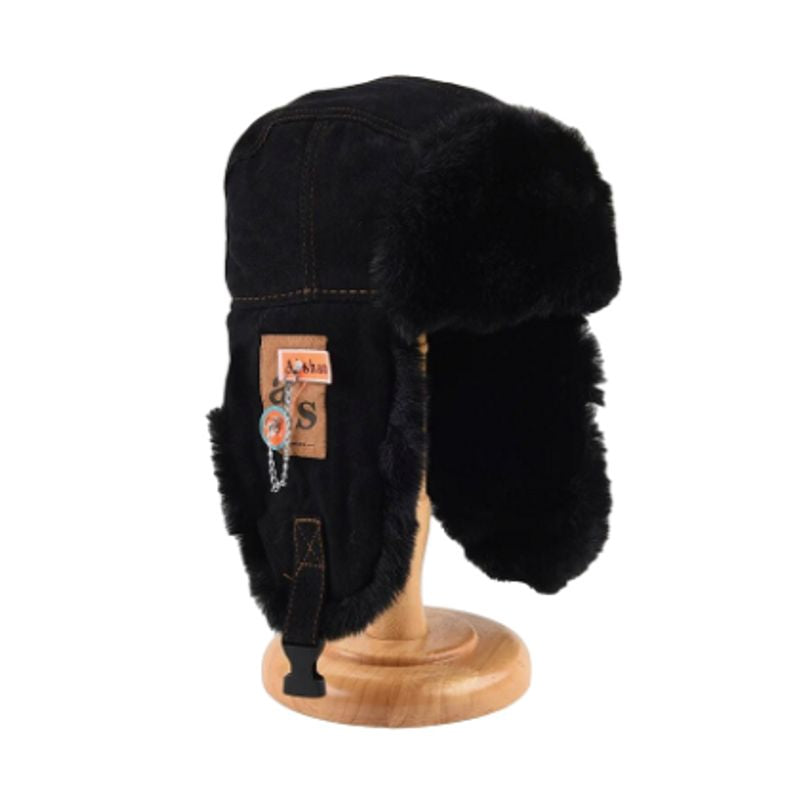 Bonnet Bombardier Chapka tendance en coton avec peluche en fausse fourrure douce de qualité pour homme - coloris noir