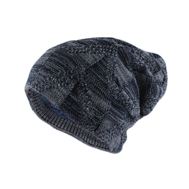 Bonnet Oulu à chevrons pour homme en laine acrylique de qualité avec doublure peluche en polyester - coloris bleu