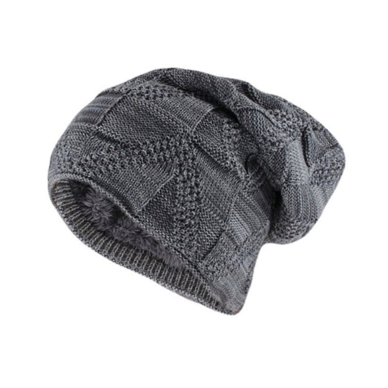 Bonnet Oulu à chevrons pour homme en laine acrylique de qualité avec doublure peluche en polyester - coloris gris