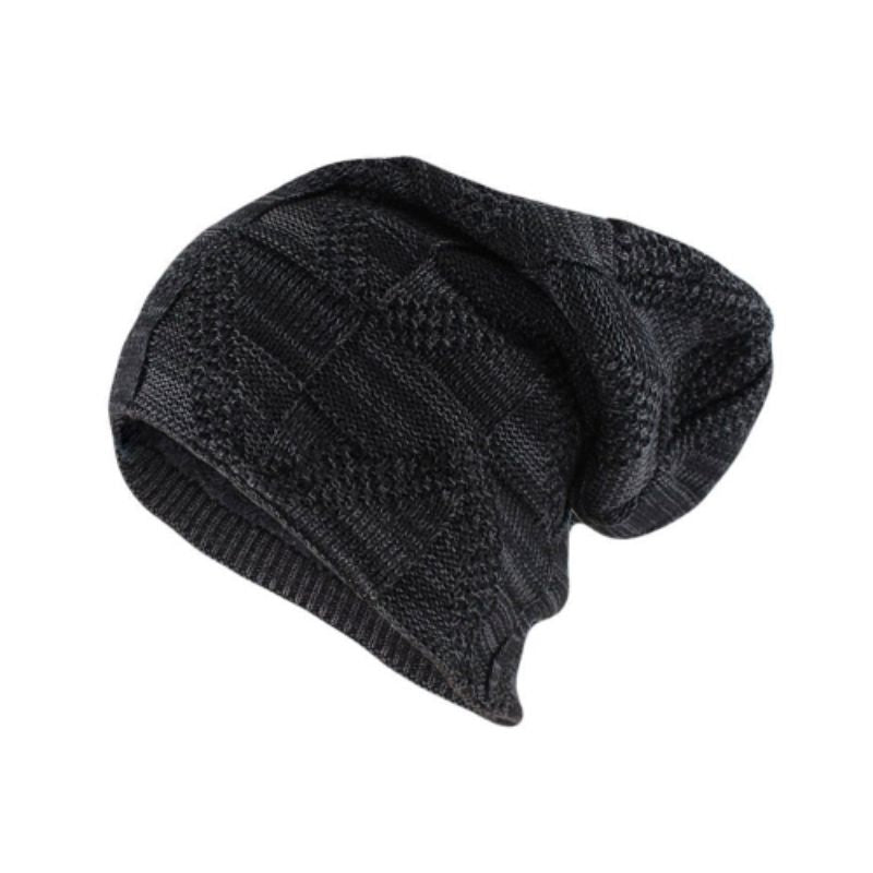 Bonnet Oulu à chevrons pour homme en laine acrylique de qualité avec doublure peluche en polyester - coloris noir