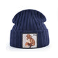 Bonnet Renard en laine acrylique, doux et chaud - écusson brodé Fox - coloris bleu marine
