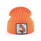 Bonnet Renard en laine acrylique, doux et chaud - écusson brodé Fox - coloris orange