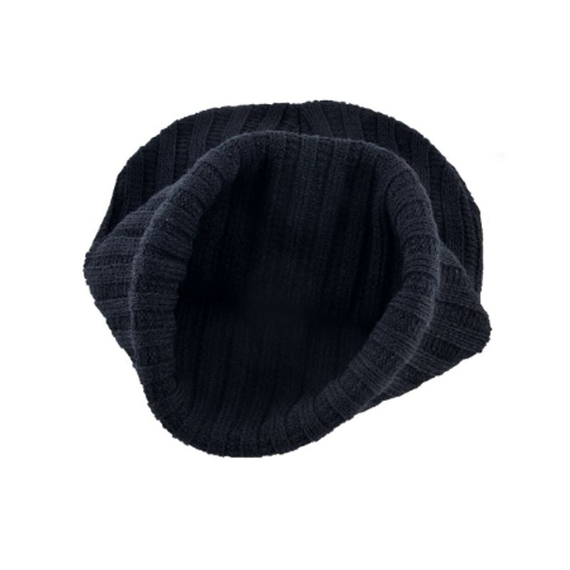 Bonnet Taureau en laine acrylique, vue du revers de l'intérieur, épais, chaud et doux - coloris noir
