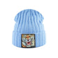 Bonnet Tigre en laine acrylique, doux et chaud - écusson brodé Tigre Angry - coloris bleu ciel