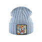Bonnet Tigre en laine acrylique, doux et chaud - écusson brodé Tigre Angry - coloris gris bleu