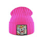 Bonnet Tigre en laine acrylique, doux et chaud - écusson brodé Tigre Angry - coloris rose