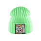 Bonnet Tigre en laine acrylique, doux et chaud - écusson brodé Tigre Angry - coloris vert