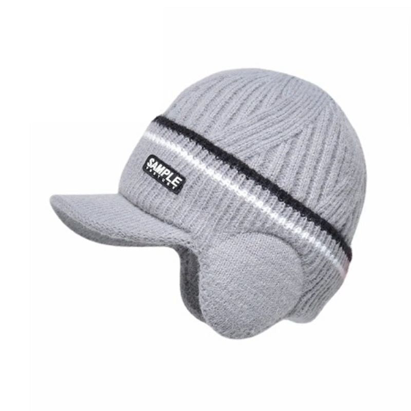 Bonnet à visière cache-oreilles Oslo en laine acrylique - liserés blanc et noir - coloris bonnet gris clair