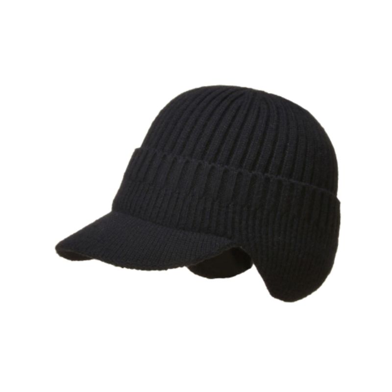 Bonnet à visière Sapporo avec cache-oreilles en laine acrylique - doublure peluche - coloris noir