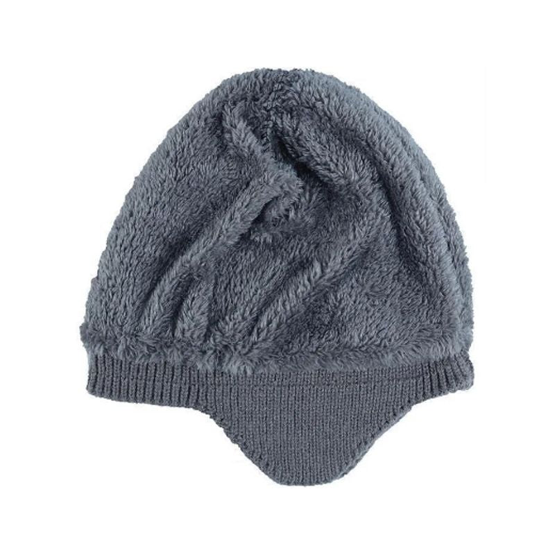 Intérieur du bonnet à visières en peluche dense et revers de cache-oreilles en laine acrylique de qualité de couleur grise