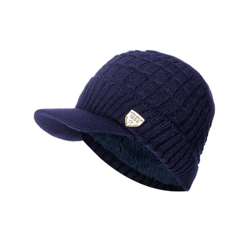 Bonnet à visière Calgari en laine acrylique avec doublure peluche - coloris bleu marine