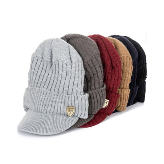 Bonnet à visière Calgary en laine acrylique - six coloris aux choix gris clair, gris foncé, rouge, beige, bleu marine et noir