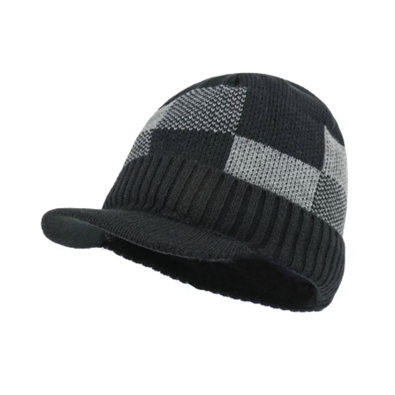 Bonnet à visière - casquette en laine acrylique et doublure peluche pour homme - coloris noir et gris